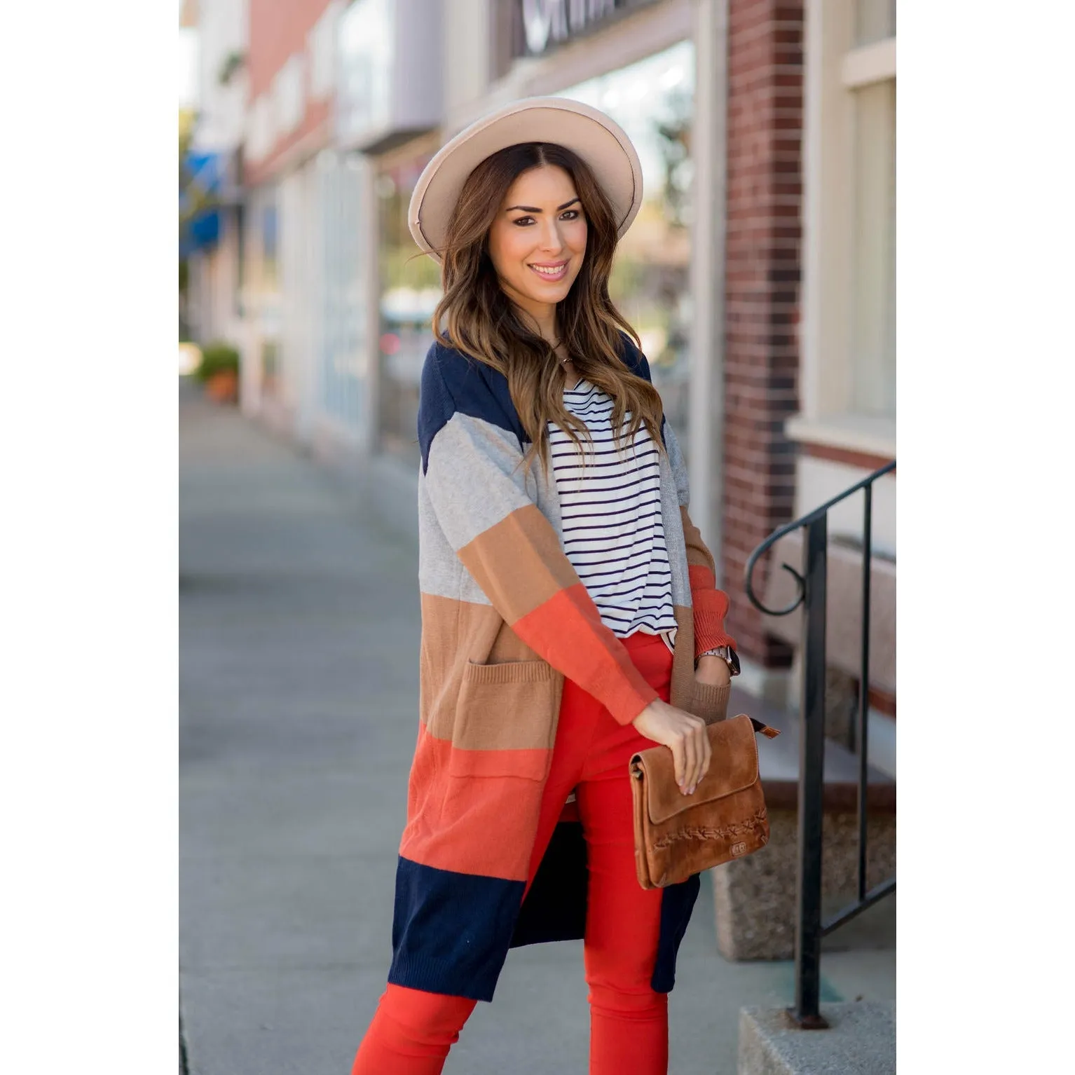 Ribbed Color Block Tunic Cardigan