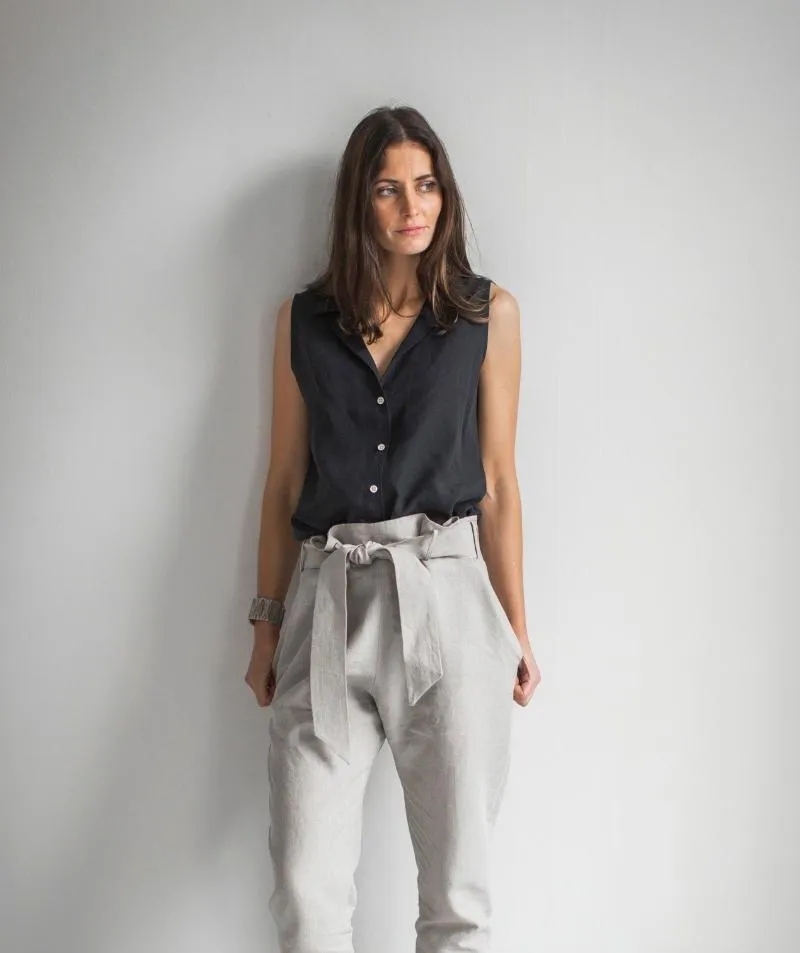 SAMPLE SALE<br>Flax Linen Belted Trousers<br> Size 12