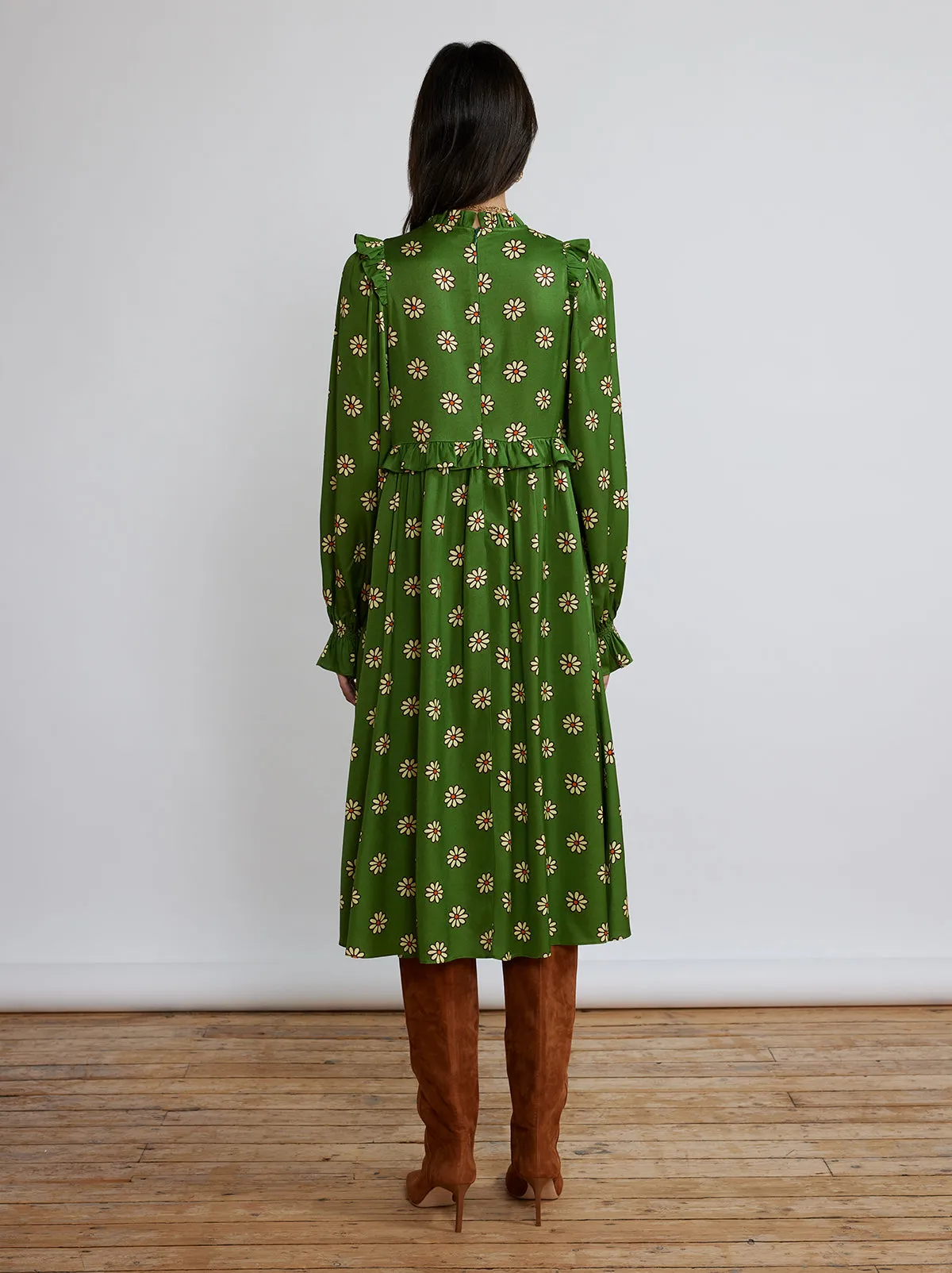 Savannah Green Retro Floral Midi Dress