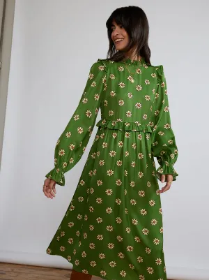 Savannah Green Retro Floral Midi Dress