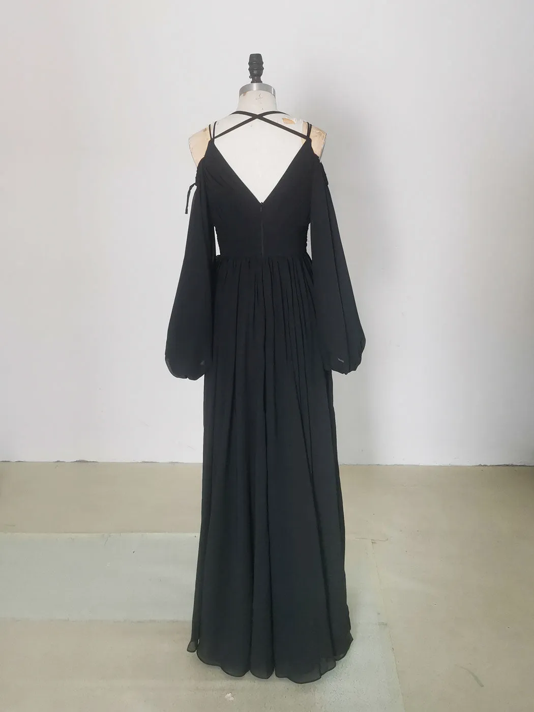 Simple A line  Black Long Prom Dress, Black Evening Graduation Dresses