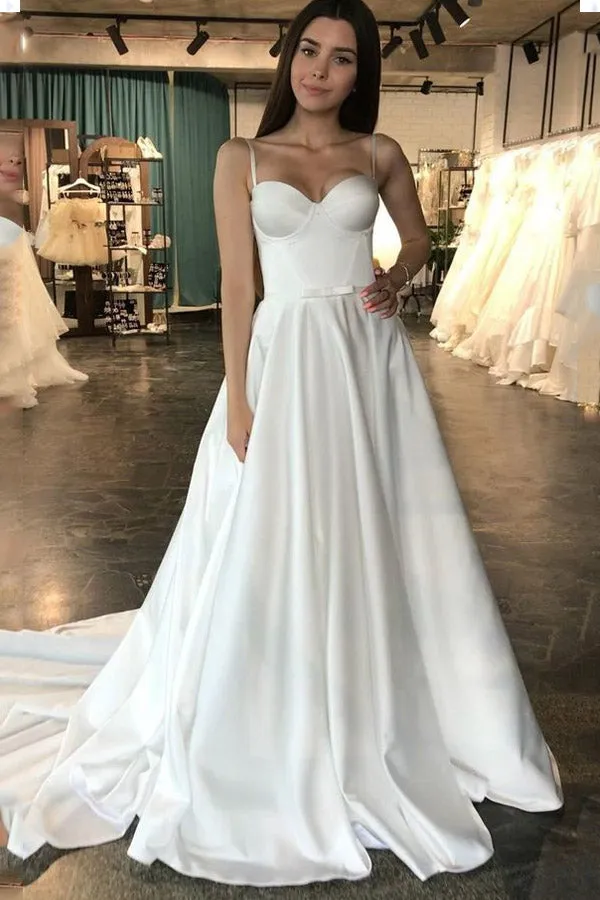 Simple A Line Sweetheart Satin Ivory Wedding Dresses