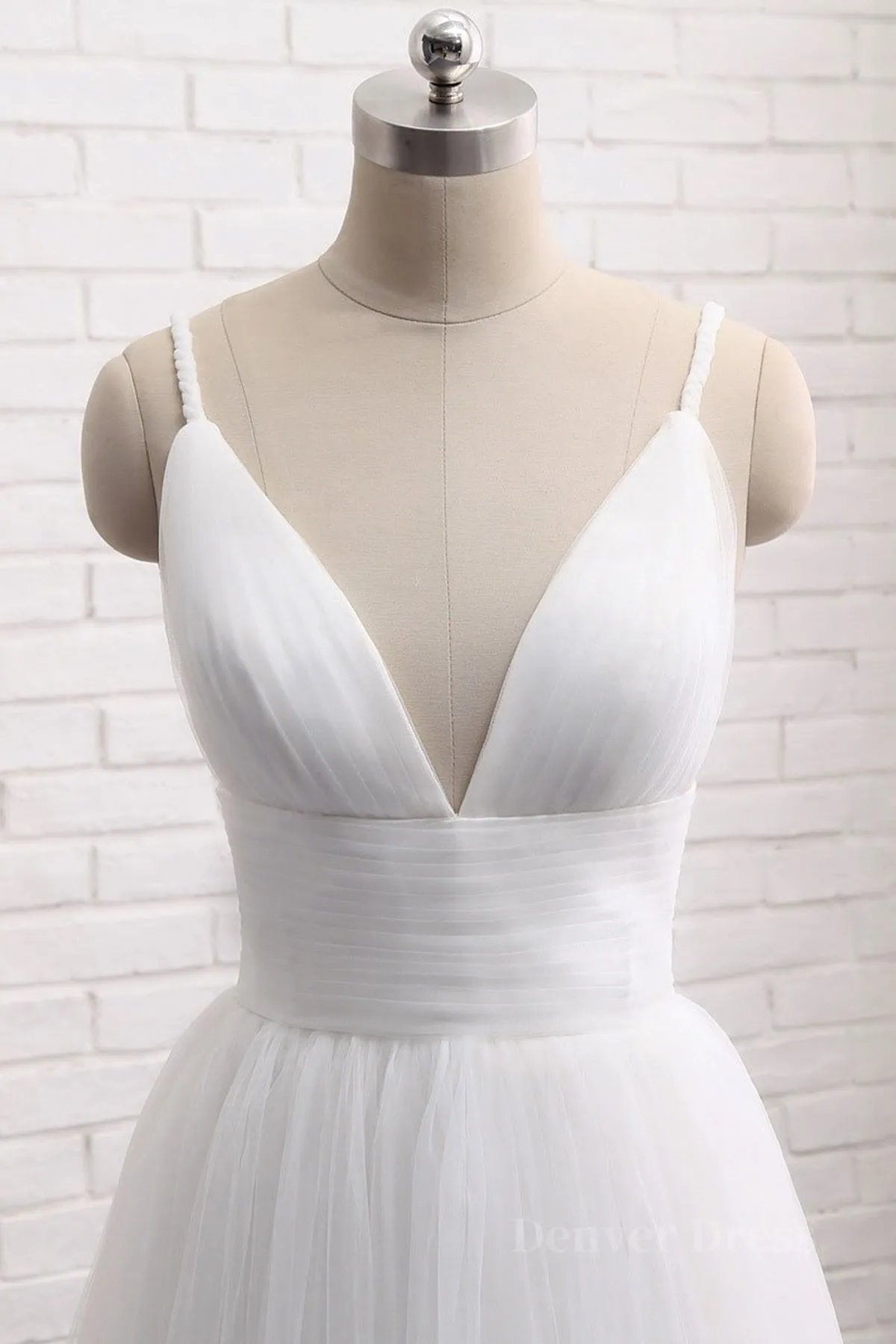 Simple A Line V Neck White Wedding Dresses V Neck White Tulle Prom Formal Dresses