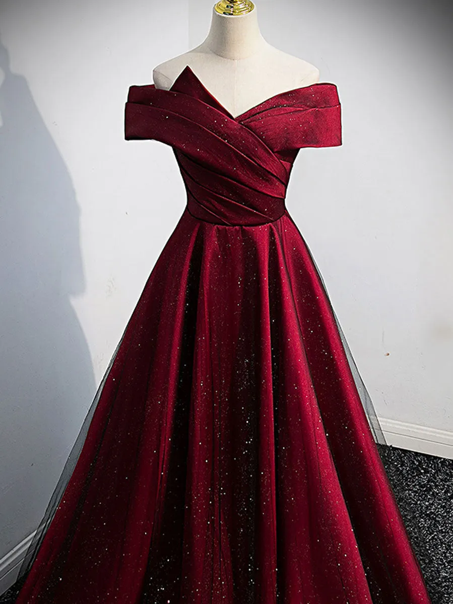 Simple Burgundy Satin Long Prom Dress, Burgundy Evening Dresses