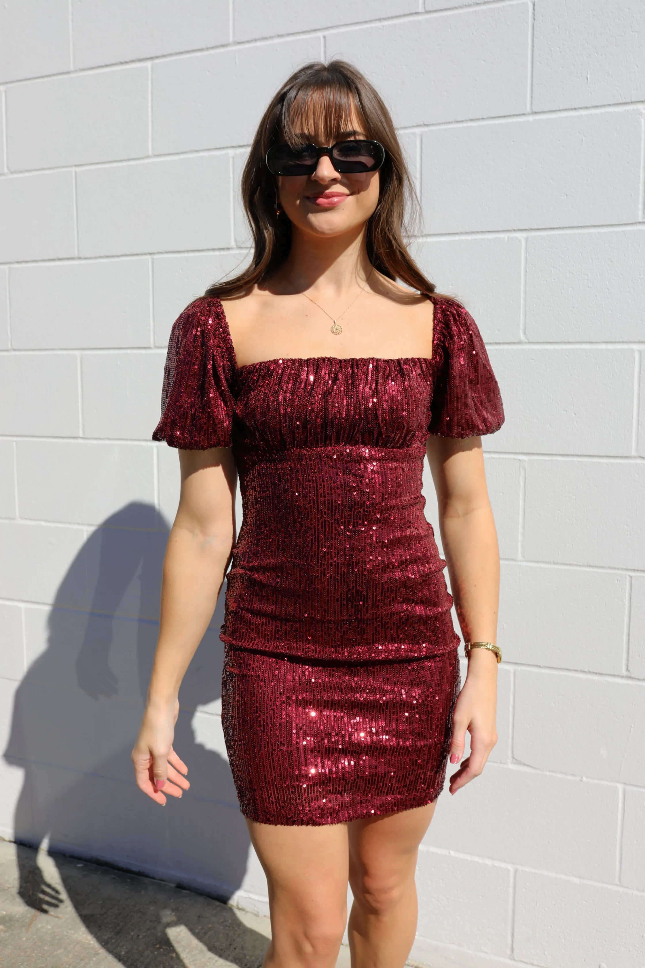 SIZE LARGE Miss Merlot Sequin Dress