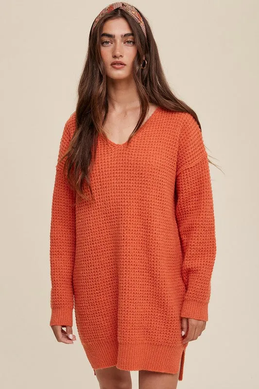 Slouchy V-neck Ribbed Knit Sweater