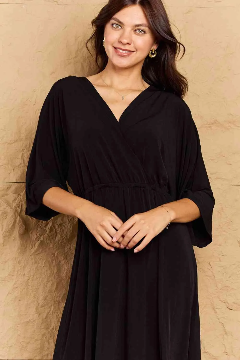 Solid Surplice Midi Dress