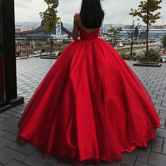 Strapless Ball Gowns Prom Dresses Simple Red Long Prom Dress Evening Dresses SED405