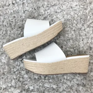 Strauss White Two Tone Wedge Sandals