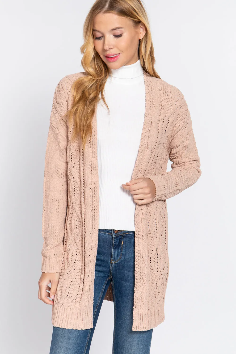 Tan Chenille Long Sweater Cardigan