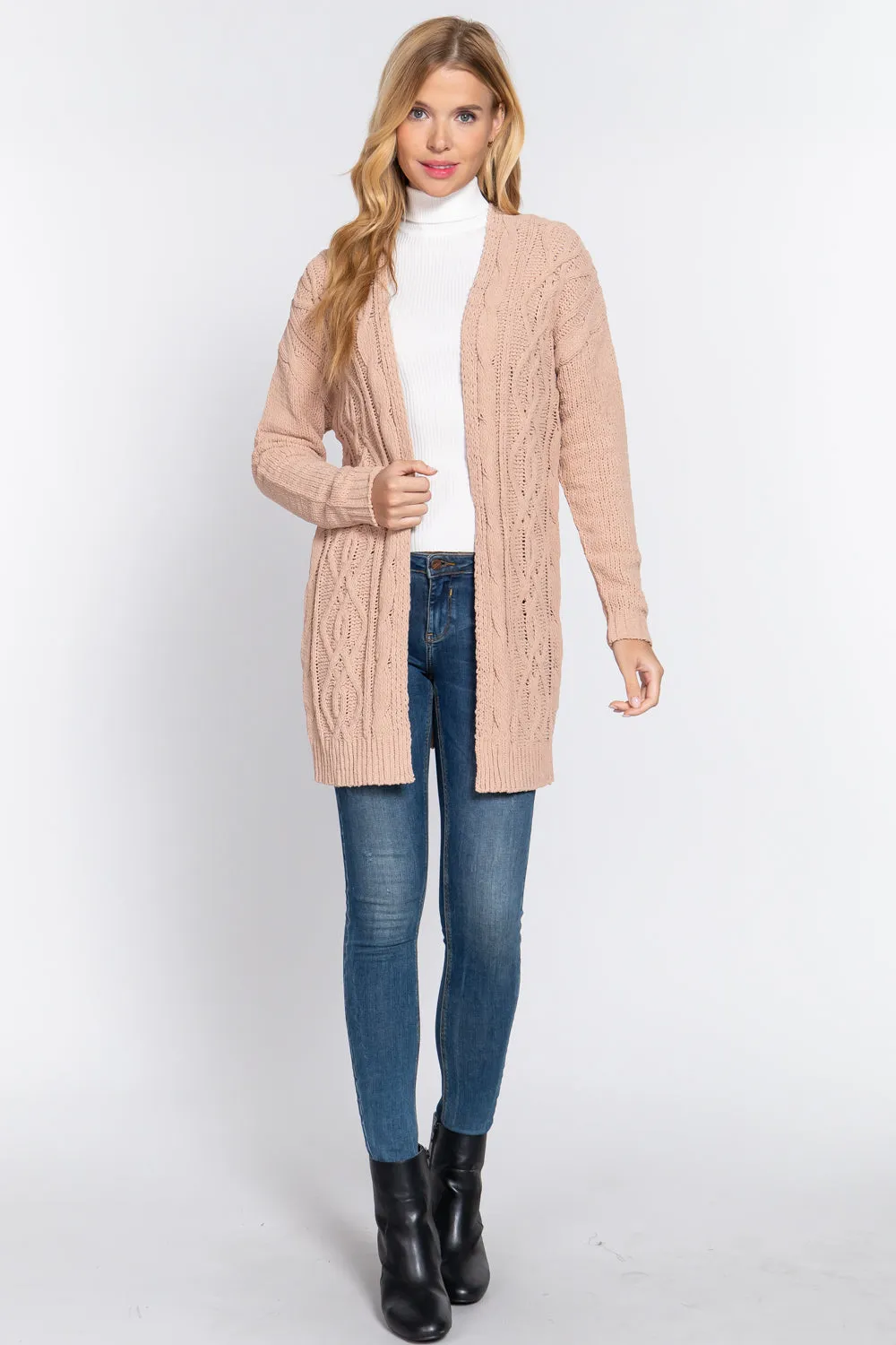 Tan Chenille Long Sweater Cardigan