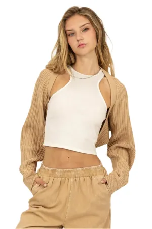 TEEK - Taupe Ribbed Knit Bolero Cardigan