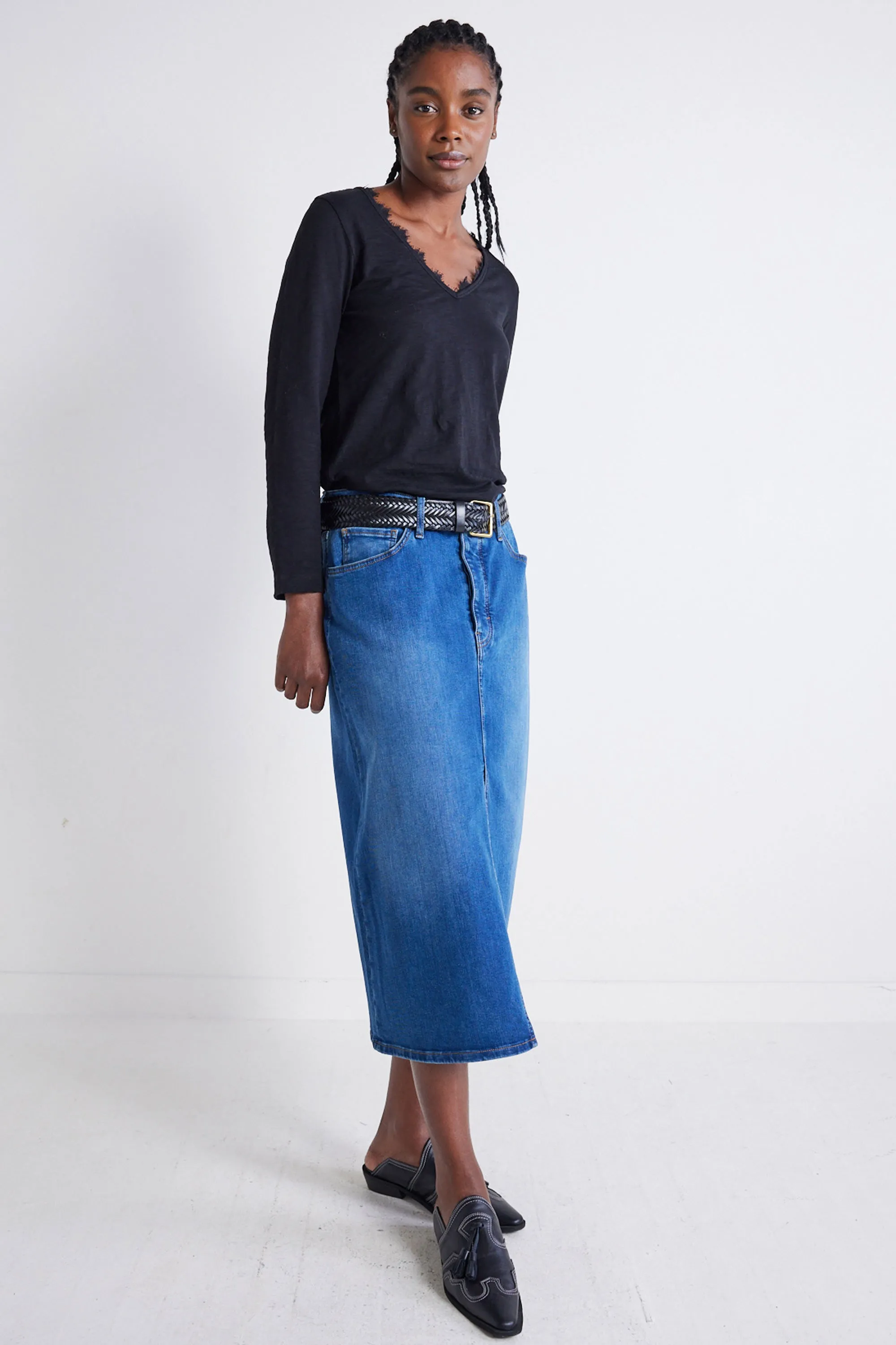 The 90's Denim Midi Skirt