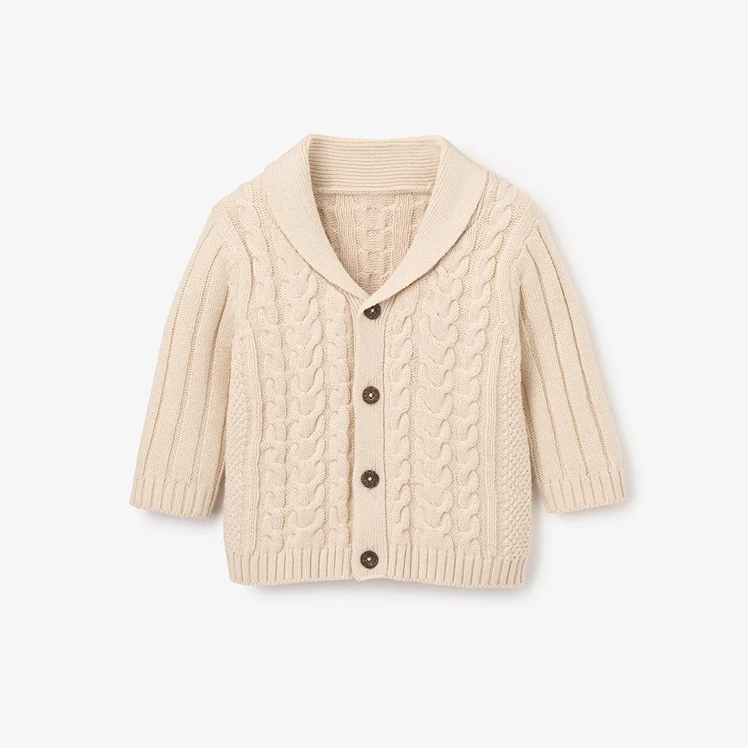 Wheat Horseshoe Cable Knit Baby Cardigan