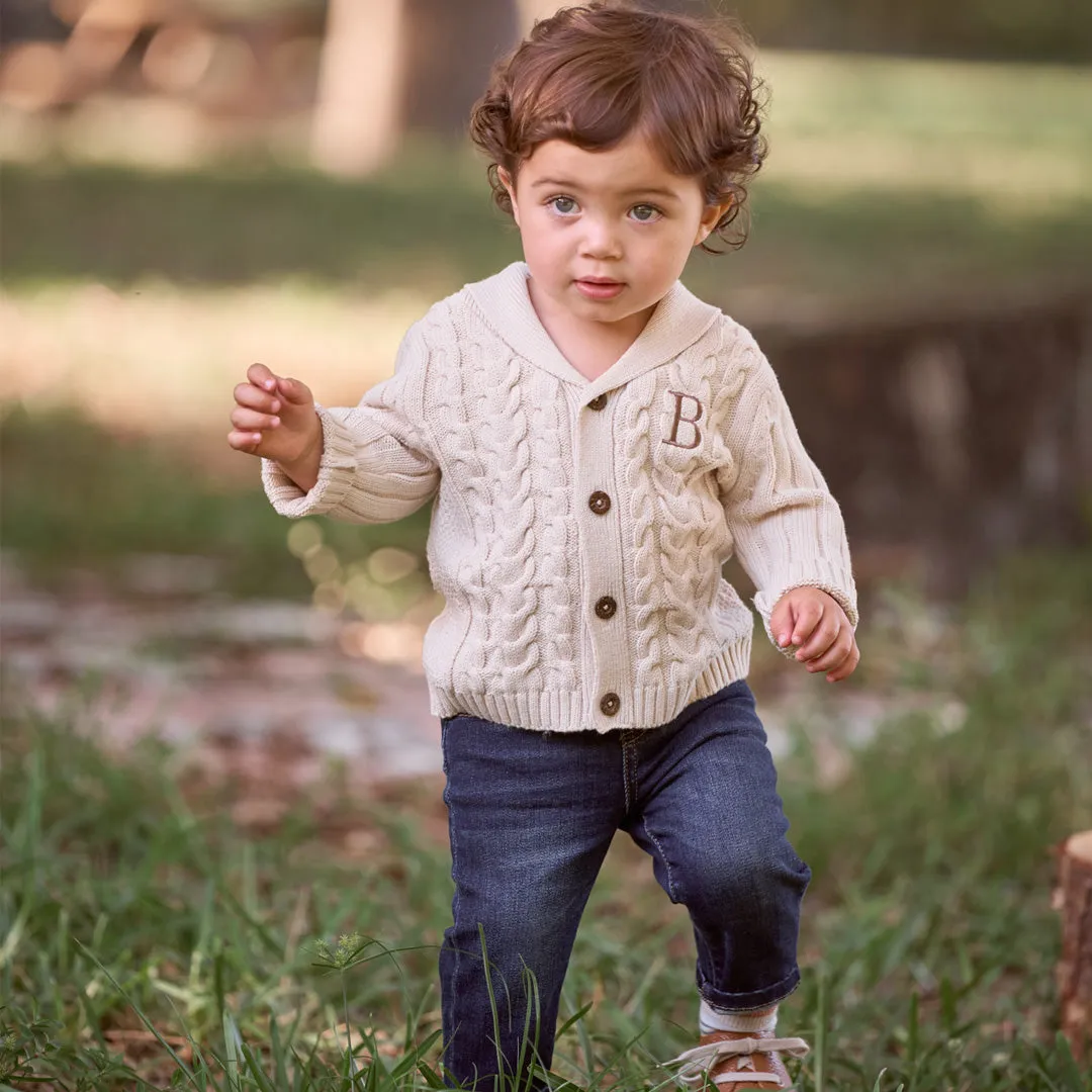 Wheat Horseshoe Cable Knit Baby Cardigan