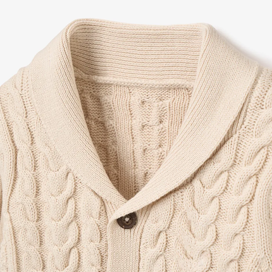 Wheat Horseshoe Cable Knit Baby Cardigan