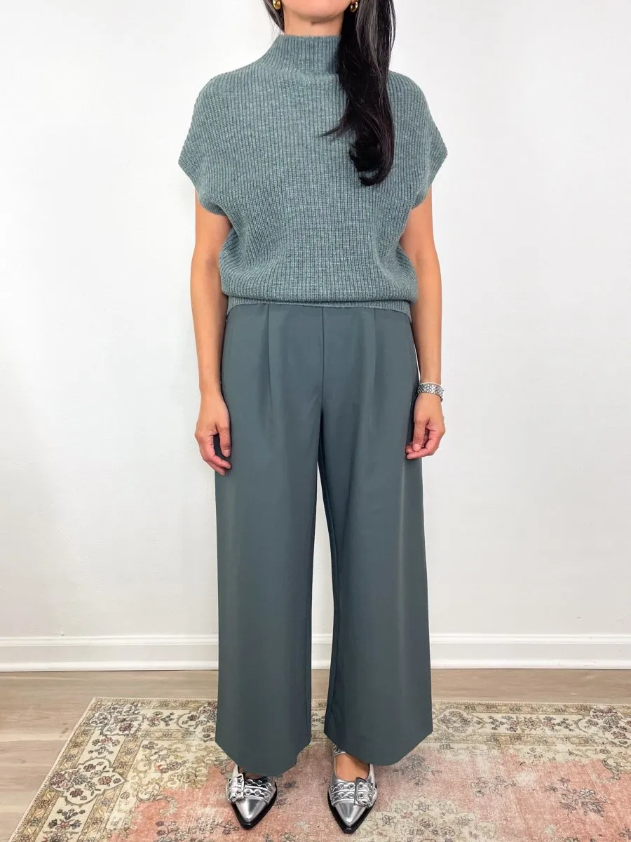 Wide Leg Pull On Pant in Slate