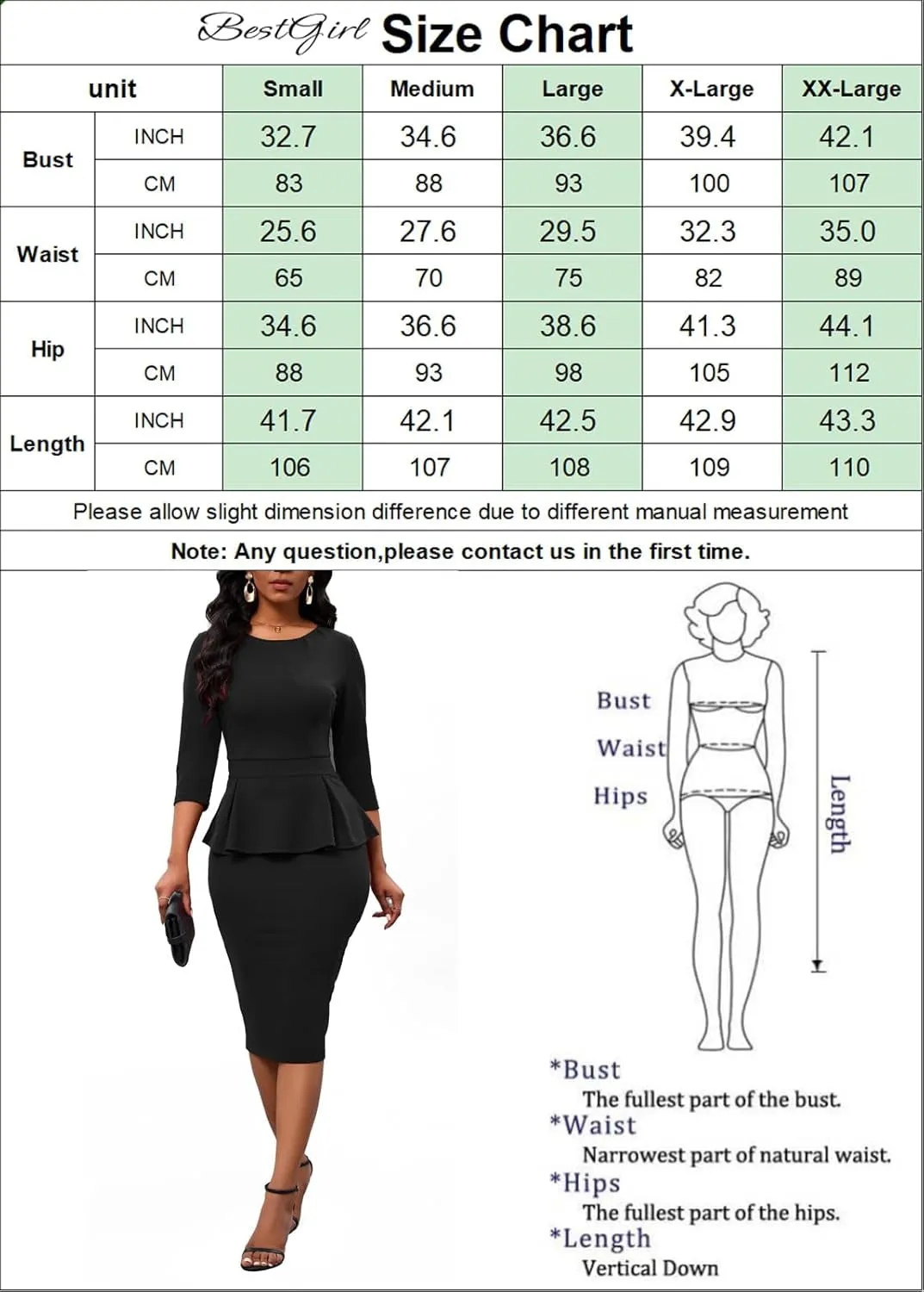 Women'S Peplum Church Dresses Bodycon 3/4 Sleeve Wear to Work Office Sheath Dress