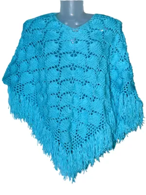 Woolen Graminarts Crochet Poncho For Women/Girls Free Size - Sky Blue