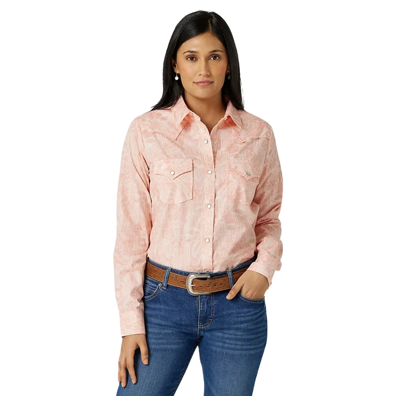 Wrangler Women's Peach with Cream Cactus Print Shirt